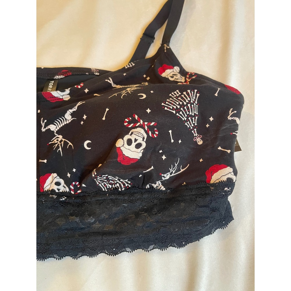 Torrid‎ Curve Christmas Skeleton Skull Bralette Lace Trim Gothic Holiday Size 2 - Picture 6 of 8